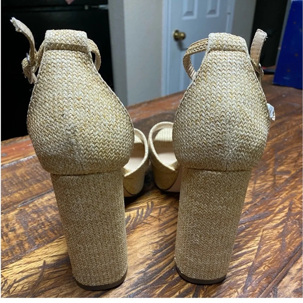 Lulus Kinuka Natural Raffia Ankle Strap High Heel Platform Sandals Size 11